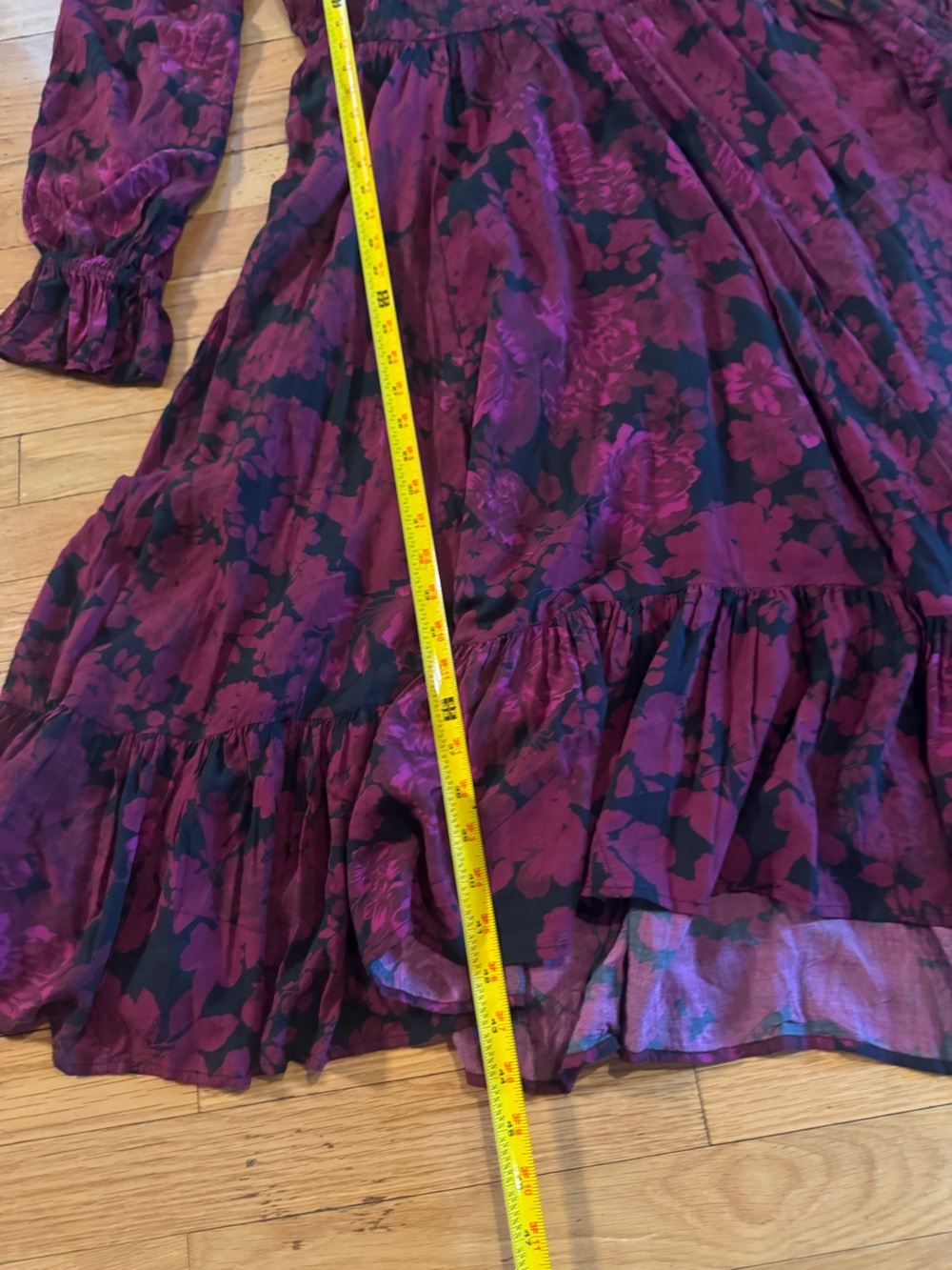 Anthropologie Let Me Be Sharlene Tiered Midi Dress US 6 Cranberry Floral Boho B9 - Picture 15 of 16